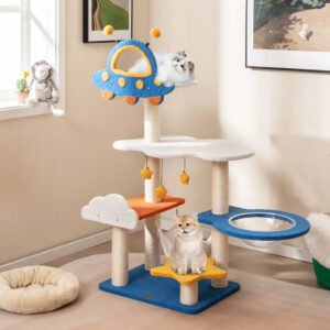 FurryHabit 49" Indoor Cat Tree Tower – Space Capsule Condo with UFO Top Perch, Sisal Scratching Posts & Plush Platforms