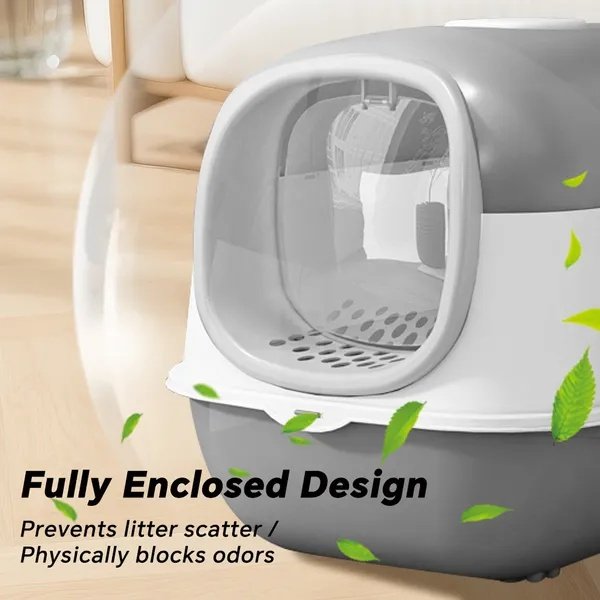 FurryHabit Enclosed Cat Litter Box with Lid | Spacious, Odor-Reducing & Easy-Clean Design - Image 5