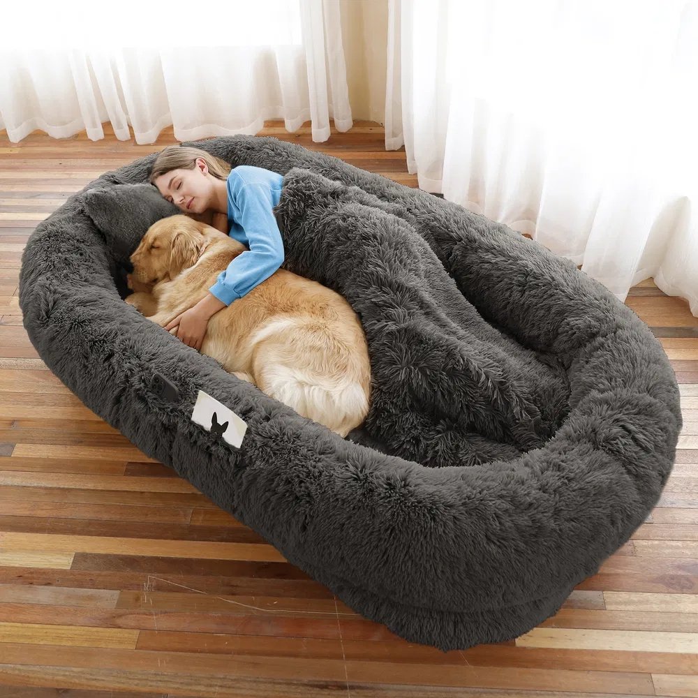 FurryHabit Human Dog Bed – Extra Large Orthopedic Faux Fur Bed for People & Pets with Pillow, Blanket & Carry Strap - Image 5