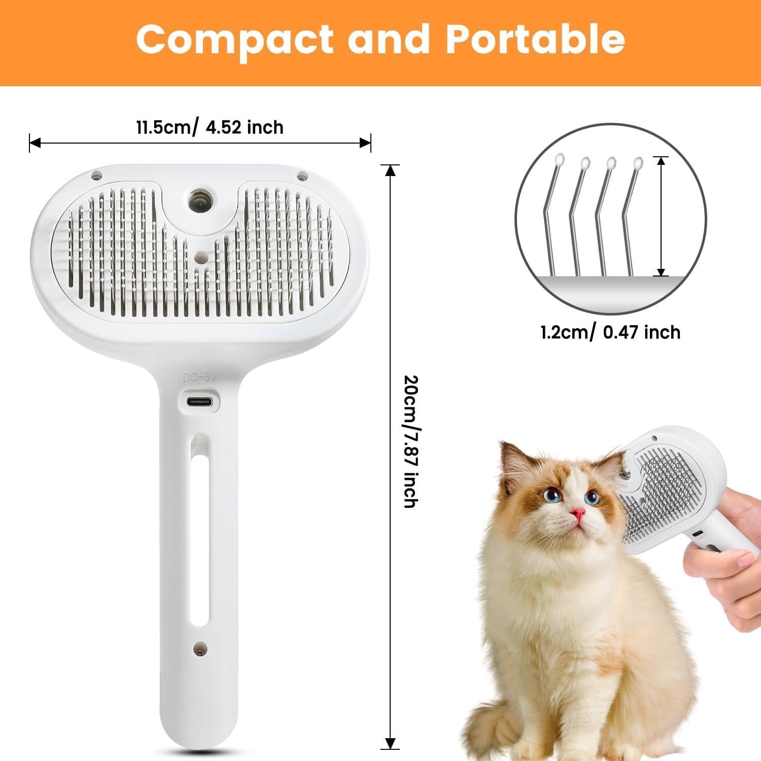 FurryHabit 3-in-1 Steam Pet Grooming Brush – Water Mist Deshedding Brush for Cats & Dogs with Self-Cleaning Release Button - Image 2