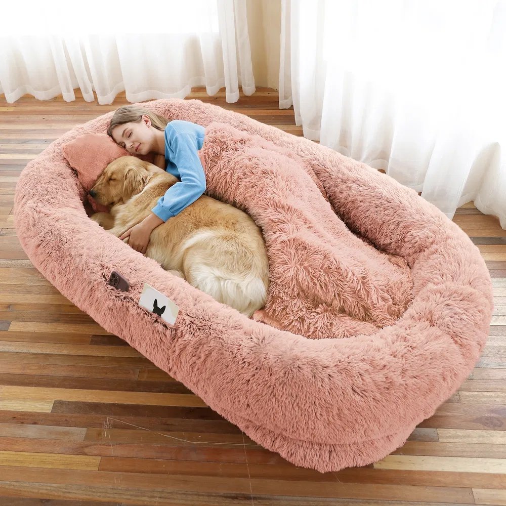 FurryHabit Human Dog Bed – Extra Large Orthopedic Faux Fur Bed for People & Pets with Pillow, Blanket & Carry Strap - Image 7