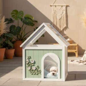 SAGE FSC-Certified Cedar Indoor Cat House with Clear Acrylic Roof – Wooden Pet House for Small Cats & Dogs