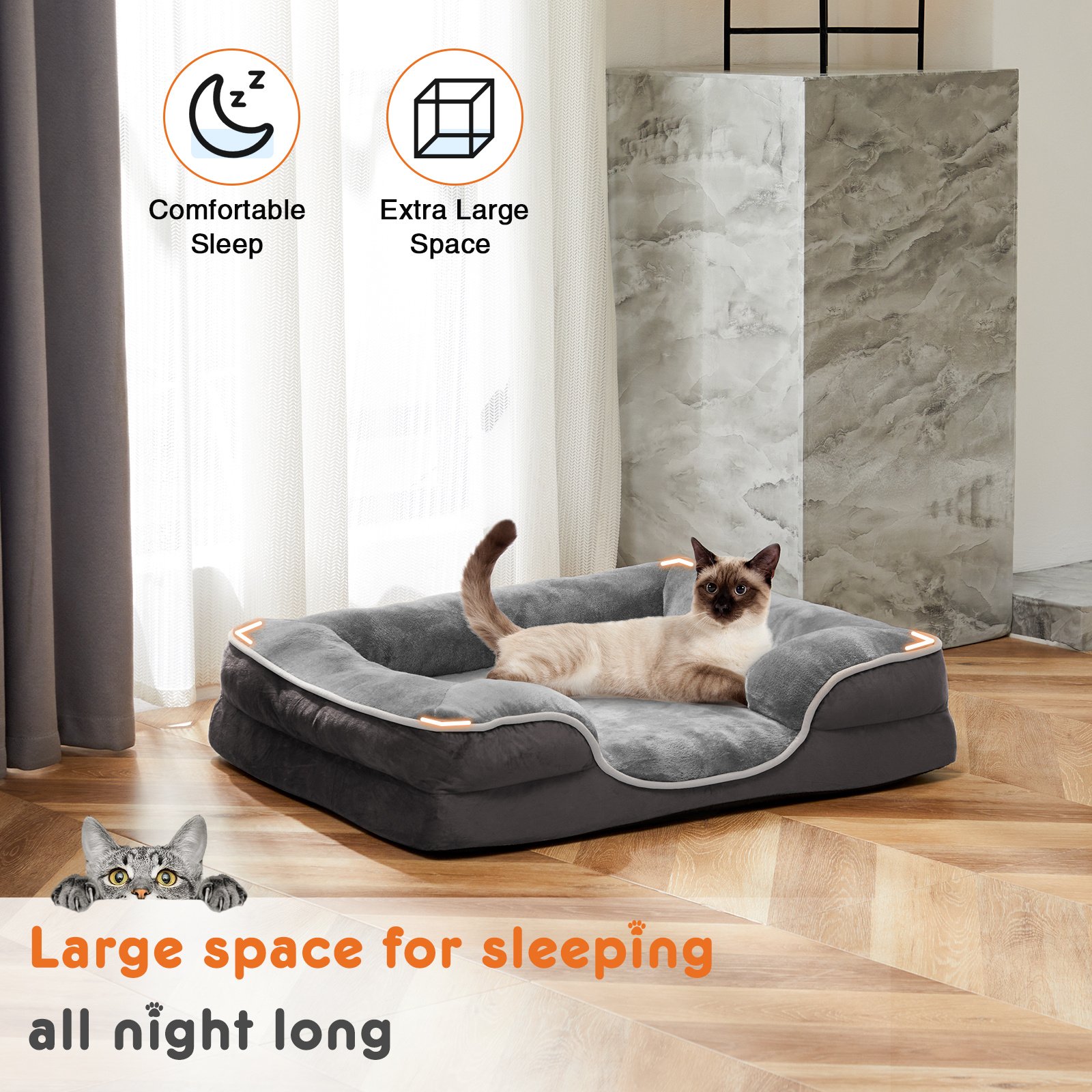 FurryHabit Memory Foam Pet Bed – Orthopedic Washable Bed for Small Dogs & Cats with Waterproof Liner & Non-Slip Base - Image 9