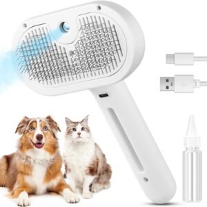 FurryHabit 3-in-1 Steam Pet Grooming Brush – Water Mist Deshedding Brush for Cats & Dogs with Self-Cleaning Release Button