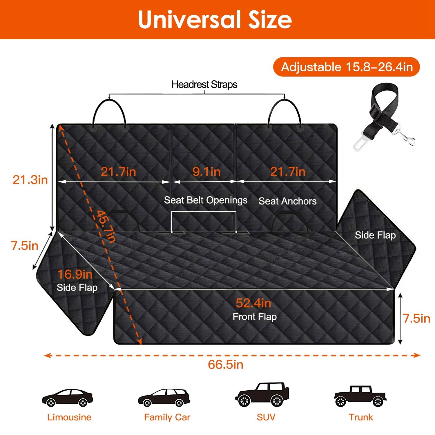 FurryHabit™ Waterproof Dog Car Seat Cover – Scratch-Resistant Back Seat Protector with Safety Belt - Image 2