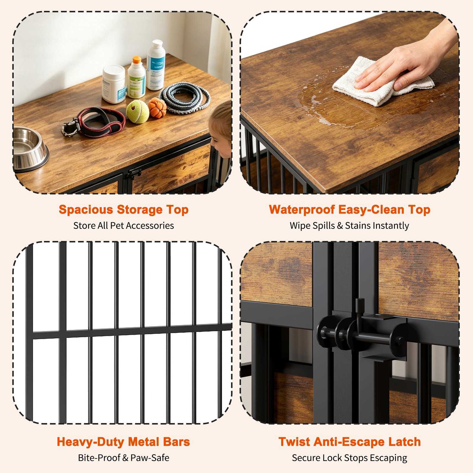 Wooden Dog Crate Furniture, Large Dog Kennel with Storage Top, Indoor Pet Cage - Image 3