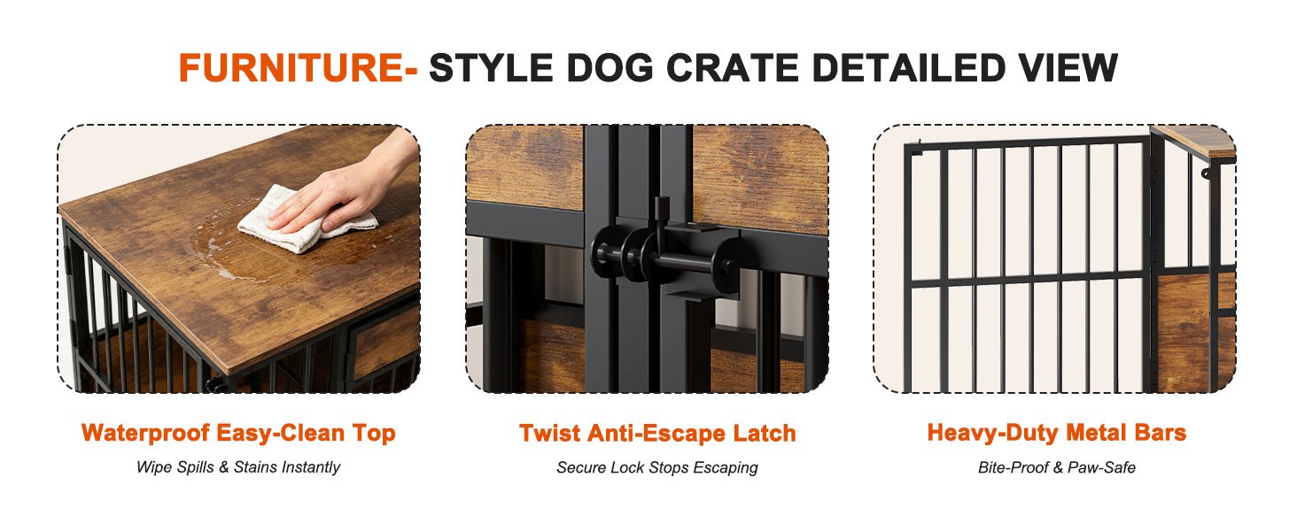 Wooden Dog Crate Furniture, Large Dog Kennel with Storage Top, Indoor Pet Cage - Image 4