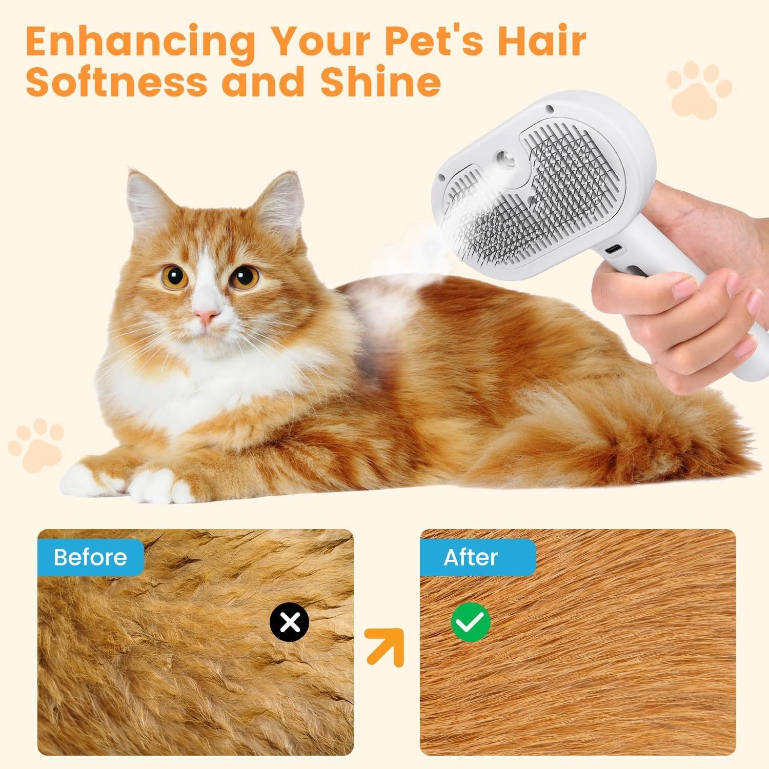 FurryHabit 3-in-1 Steam Pet Grooming Brush – Water Mist Deshedding Brush for Cats & Dogs with Self-Cleaning Release Button - Image 5