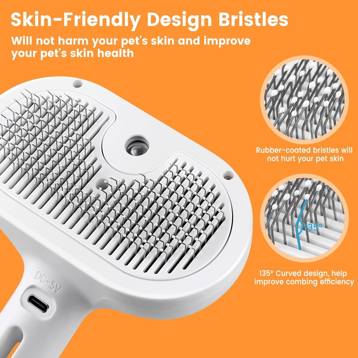 FurryHabit 3-in-1 Steam Pet Grooming Brush – Water Mist Deshedding Brush for Cats & Dogs with Self-Cleaning Release Button - Image 4