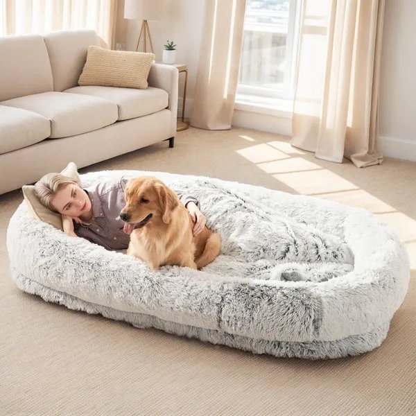 FurryHabit Human Dog Bed – Extra Large Orthopedic Faux Fur Bed for People & Pets with Pillow, Blanket & Carry Strap - Image 10