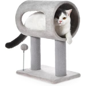 FurryHabit Indoor Cat Tree Tower – Multi-Level Cat Condo with Tunnel, Cozy Bed, Scratching Posts & Hanging Ball