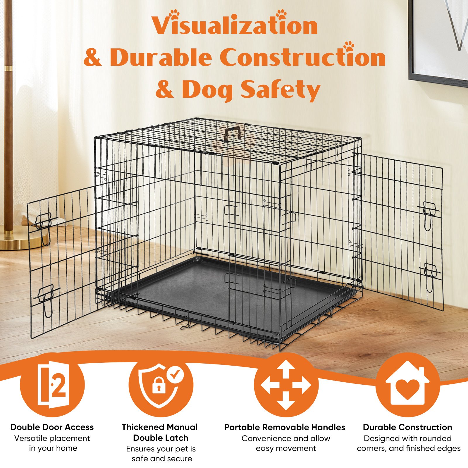 FurryHabit Double Door Dog Crate – Heavy-Duty Indoor Pet Cage for Small, Medium & Large Dogs - Image 10