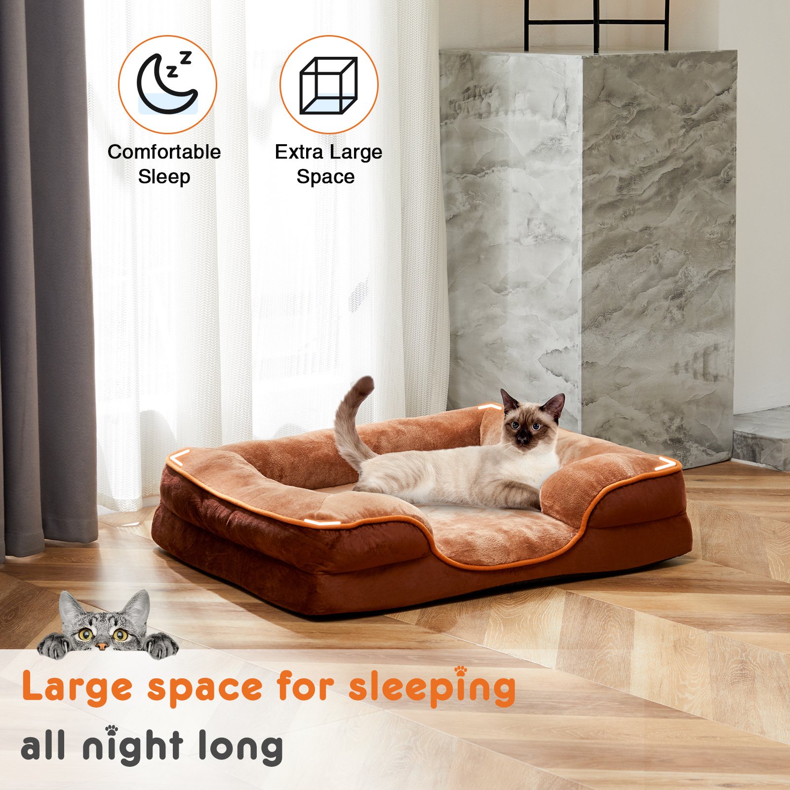 FurryHabit Memory Foam Pet Bed – Orthopedic Washable Bed for Small Dogs & Cats with Waterproof Liner & Non-Slip Base - Image 3