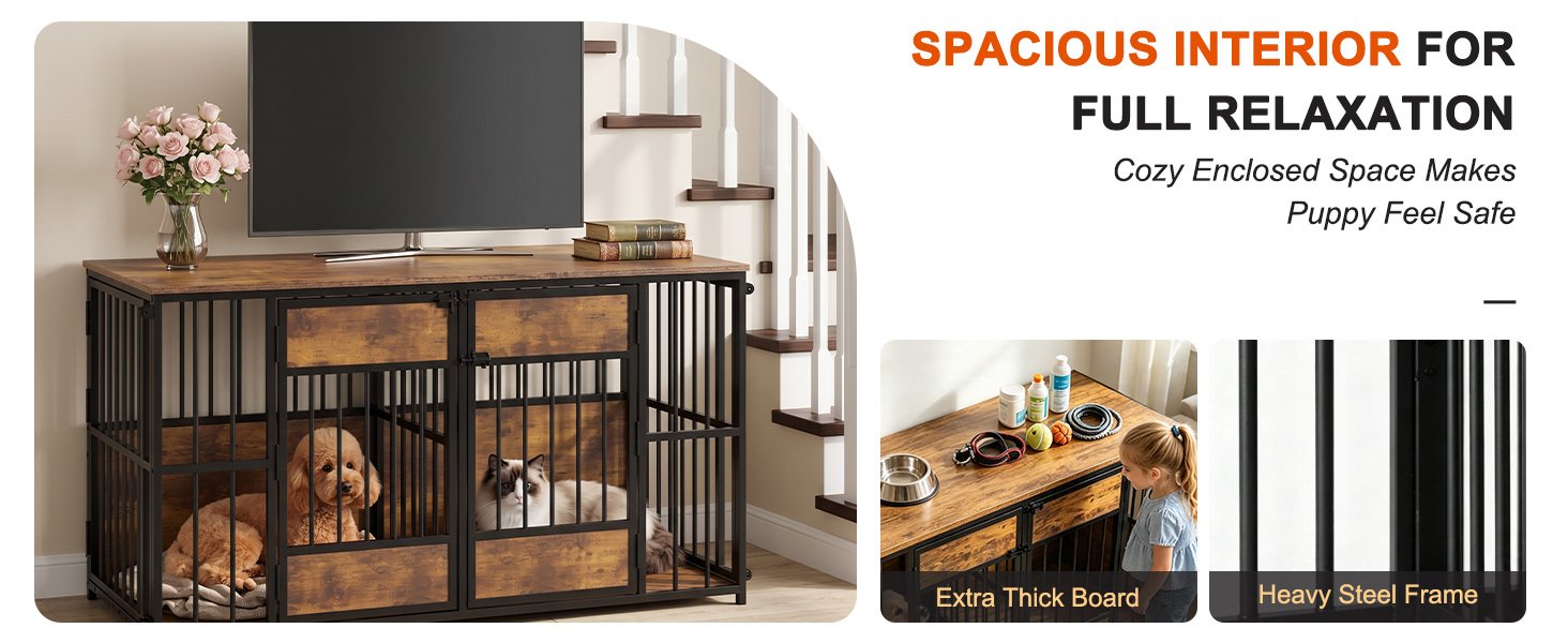 Wooden Dog Crate Furniture, Large Dog Kennel with Storage Top, Indoor Pet Cage - Image 6