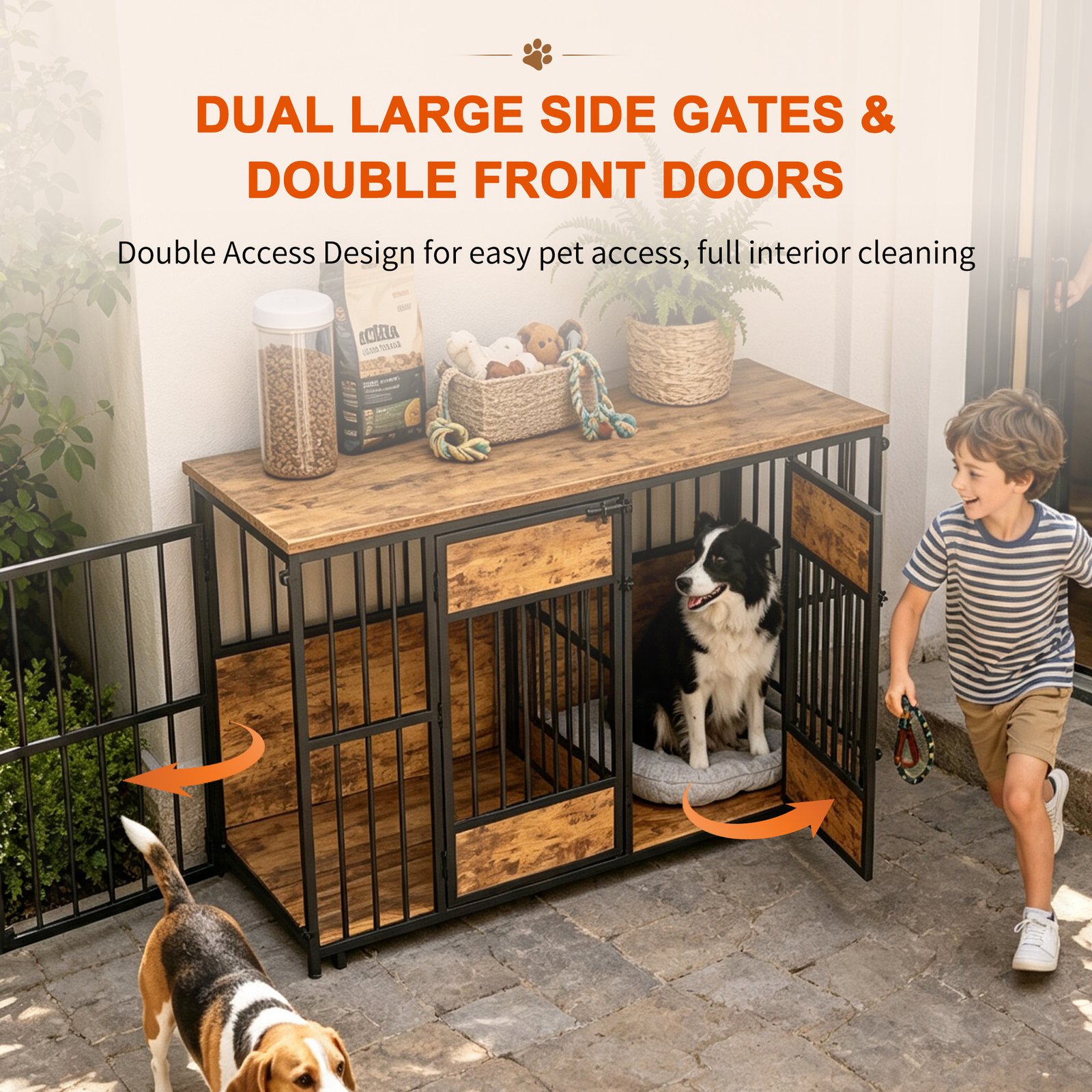 Wooden Dog Crate Furniture, Large Dog Kennel with Storage Top, Indoor Pet Cage - Image 10