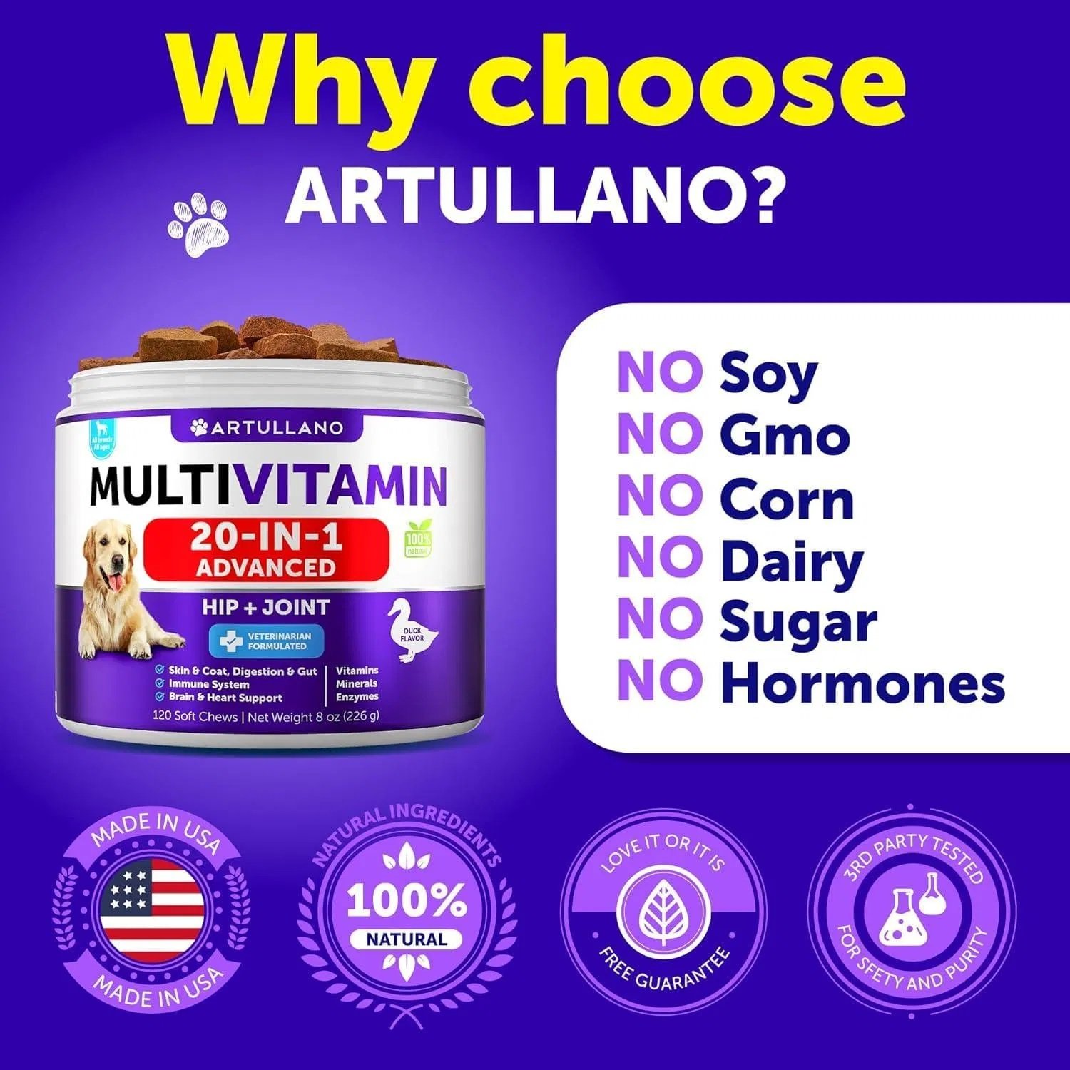 FurryHabit™ 20-in-1 Dog Multivitamin Chews – Glucosamine Joint Support, Immunity, Gut & Skin Health (120 Count) - Image 5