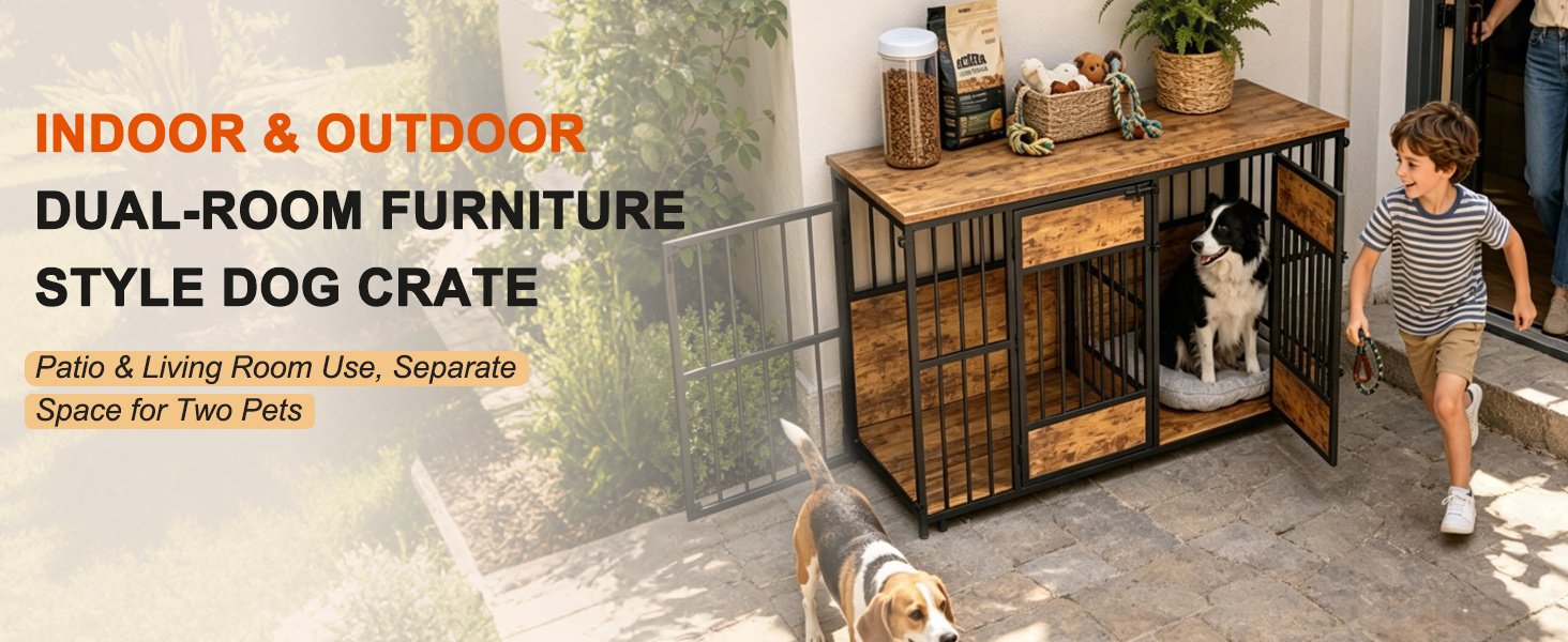 Wooden Dog Crate Furniture, Large Dog Kennel with Storage Top, Indoor Pet Cage - Image 8