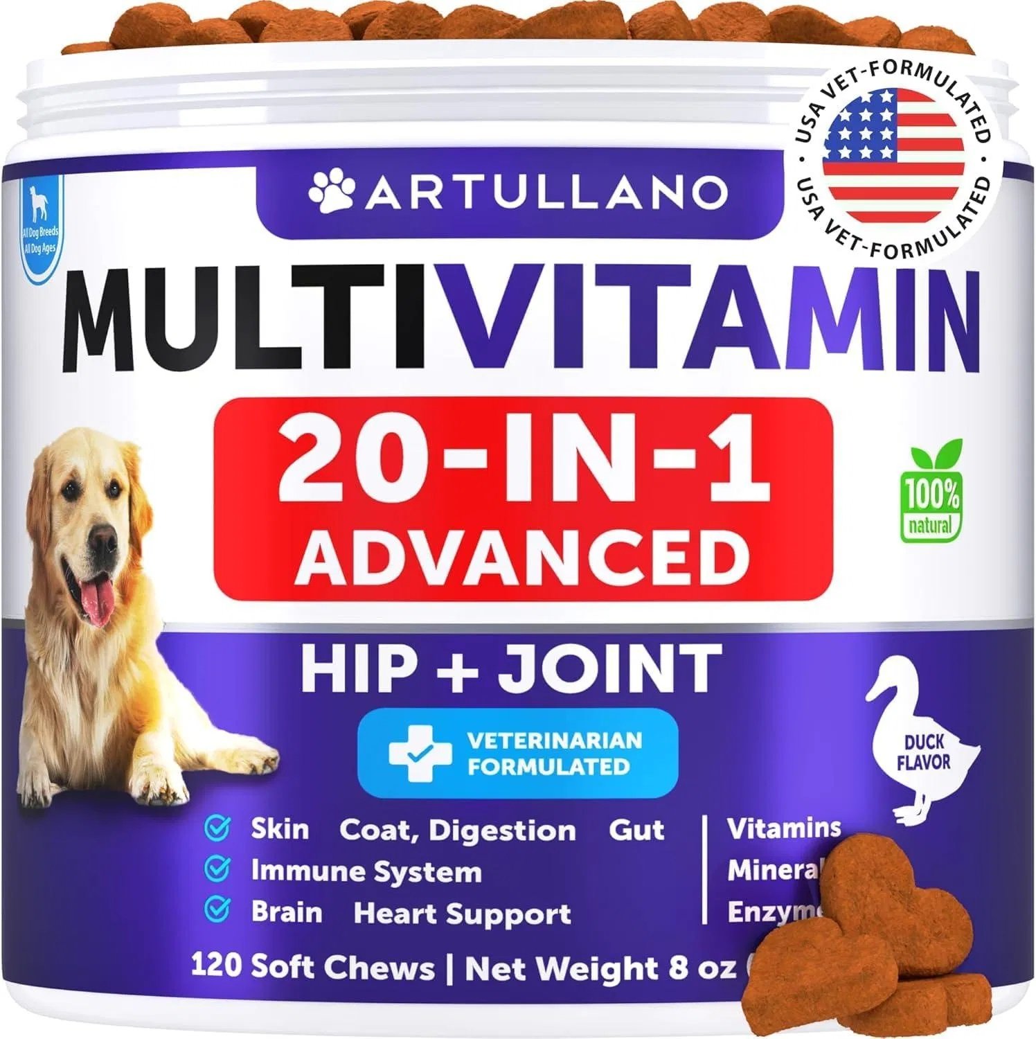 FurryHabit™ 20-in-1 Dog Multivitamin Chews – Glucosamine Joint Support, Immunity, Gut & Skin Health (120 Count)