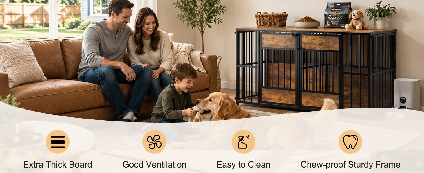 Wooden Dog Crate Furniture, Large Dog Kennel with Storage Top, Indoor Pet Cage - Image 5