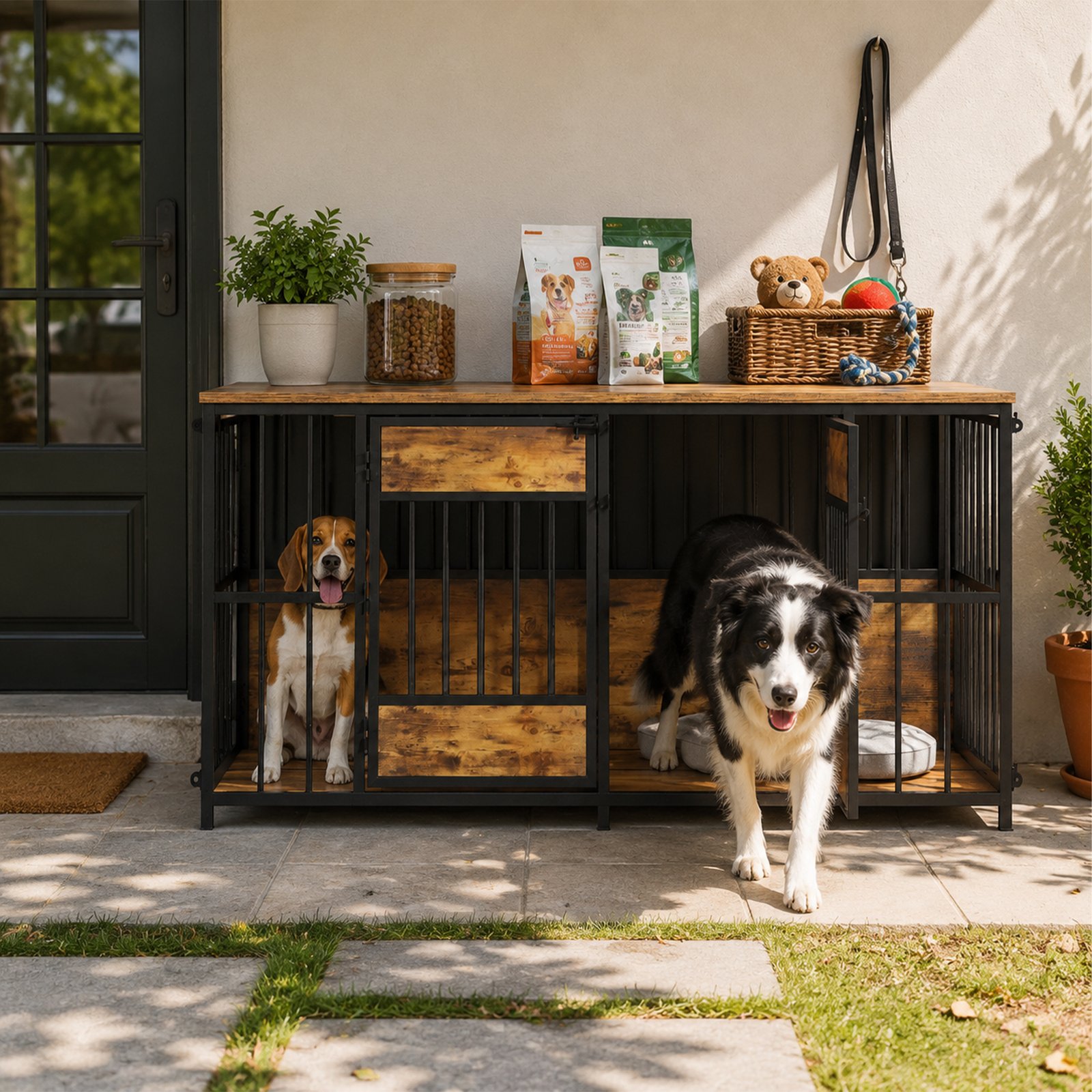 Wooden Dog Crate Furniture, Large Dog Kennel with Storage Top, Indoor Pet Cage - Image 7